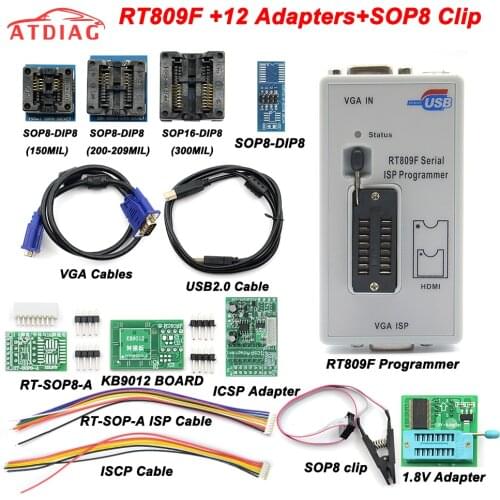 Best RT809F programmer +11 Adapters + SOP8 clip clamp + 1.8V /TSSOP8 SOCKET VGA LCD programmer ICSP board 24 25 93 serise IC
