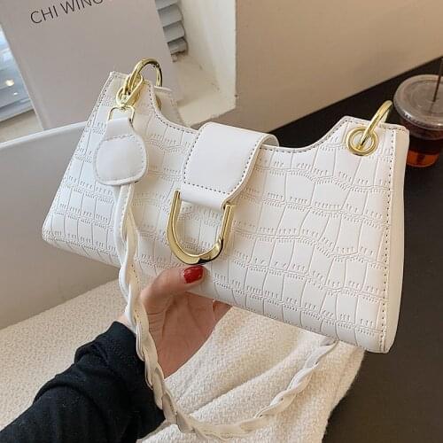 Small Designer Shoulder Bags for Women 2021 New Stone Pattern Messenger Bag Ladies Pure Color Handbags Wild White Crossbody Bags