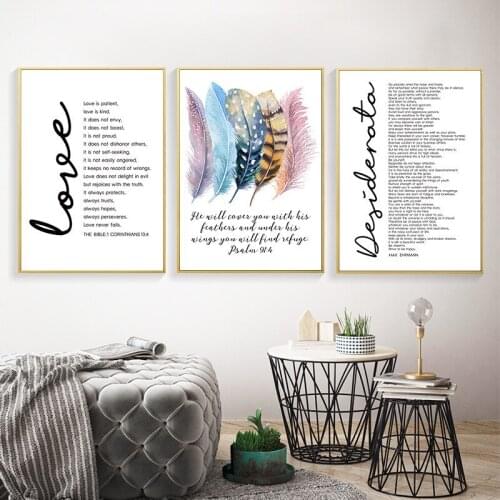 Minimalist Birds Feather Scripture Christian Quotes Canvas Painting Wall Art Home Decoration Bible Verse Psalm Canvas Print