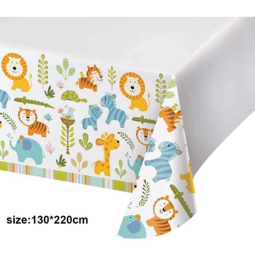 Cartoon Animal Tablecloth 130*220cm Jungle Party Disposable Picnic Tablecloth For Kids Birthday Party Decorations Baby Shower