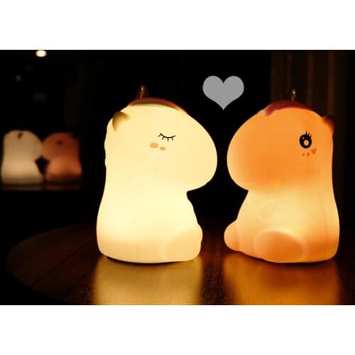 Cartoon Unicorn LED Night Light Touch Sensor Colorful Silicone USB Rechargeable Bedroom Bedside Lamp for Children Baby Toy Gift