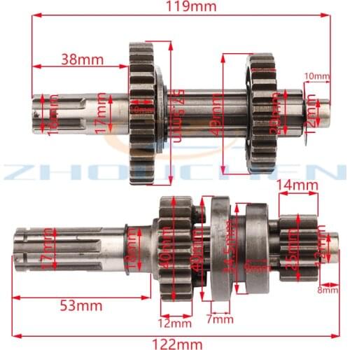 Reverse main and counter shafts, transmission main and counter shafts are suitable for 50cc-110cc 1 + 1 reverse gear engines