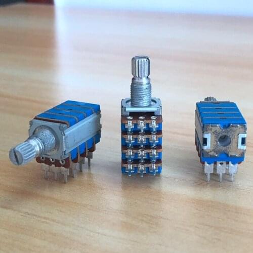 Original new 100% import speaker amplifier potentiometer 12 type four couplet B20K*4 long shaft 15MM thread (SWITCH)