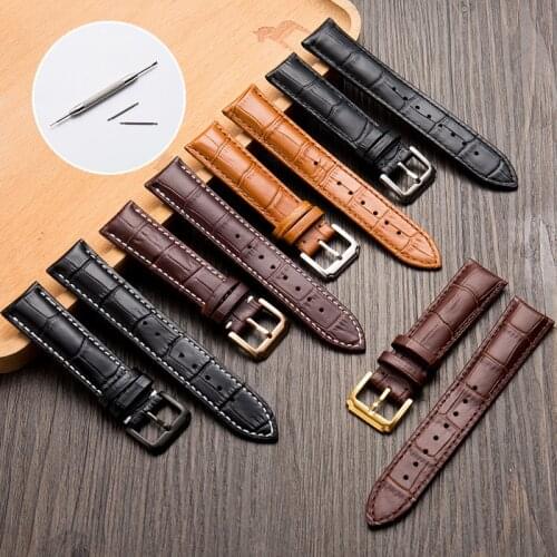 First Layer Geunine Leather Watch Band Women Man Strap Quality Calf Leather 12-24 mm Width Strap Buckle Watch Belt Accessories