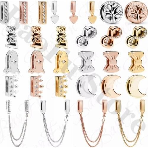 Authentic 925 Sterling Silver Eternity Clip Sparkling Charm Clip Safety Chain Suitable For Original Reflective Bracelet Jewelry