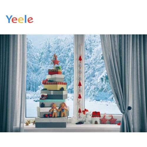 Christmas Backdrop Window Curtain Winter Gifts Forest Vinyl Photography Backdrops Photographic Background For Photo Studio Props