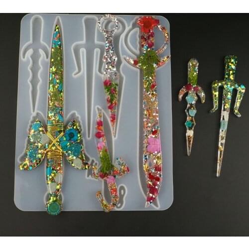 DIY Silicone Knife Sword Crystal Drop Mold Keychain Pendant Making Mould Silicone Mould Handmade DIY Crafts Tray Making Tools