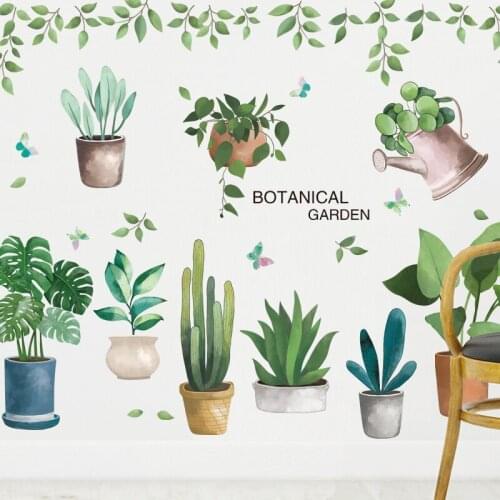 [shijuekongjian] Potted Plant Wall Stickers DIY Pot Culture Mural Decor Decals for Living Room Bedroom Kitchen House Decoration