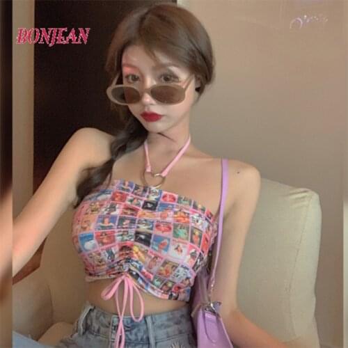 Women Summer Sexy Crop Tops Flower Printed Straps Sleeveless Camis Pattern Fitness Tight Tank Tops Cropped Feminino 2020 New