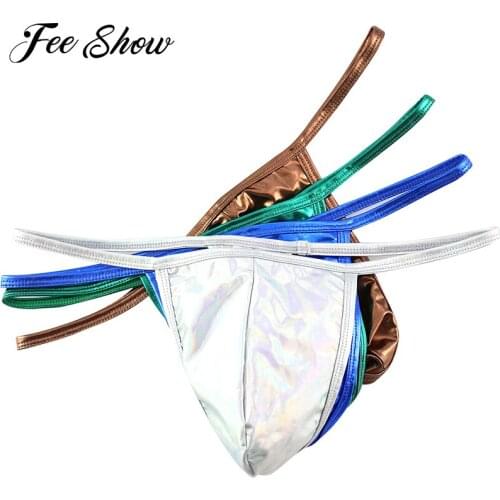 Shiny Metallic Bikini Briefs Sexy Panties Lingerie Hot Erotic Low Rise Bulge Pouch T-Back G-string Homme Thong Gay Men Underwear