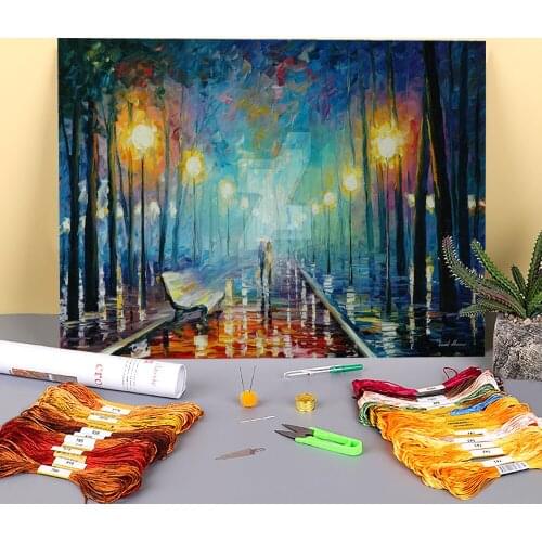 Misty Night Park Printed Canvas 11CT Cross Stitch Set Embroidery DMC Threads Handicraft Hobby Craft Handmade Needle Gift