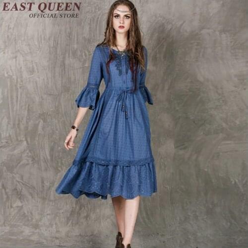 Vintage dresses 50s 60s 2018 new arrival denim dress sleeves ladies' jeans dress o-neck summer denim dress KK1142