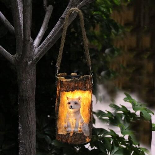 Solar Powered Light Fox in Stump Waterproof Hanging Solar Lamp for Outdoor Garden Landscape Ornament
