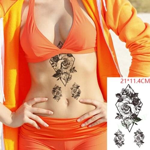 Waterproof Temporary Tattoo Stickers Rose Flower Big Geometric Fake Tatto Flash Tatoo Arm Back Leg Art for Women Men
