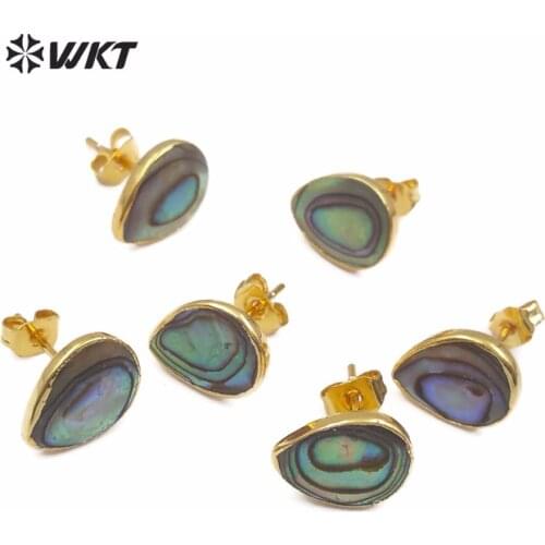 WKT WT-E486 Wholesale New Vintage Bohemian Style Abalone Shell Earrings Teardrop Studs Irregular Texture Random Size Jewelry