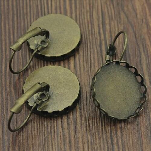WYSIWYG 10pcs/lot 8 Colors Fit 10~20mm Glass Cabochon High Quality Copper Material Lace Edge French Lever Back Earring Settings