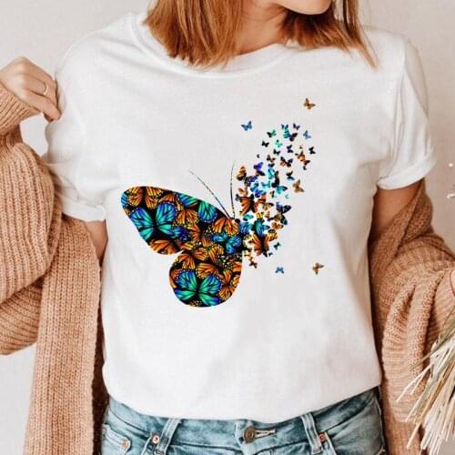 Women Butterfly Trend Cute Tee Fashion T Shirt Female Cartoon Short Sleeve T-shirt Print 2021 Ladies Graphic Top Clothing