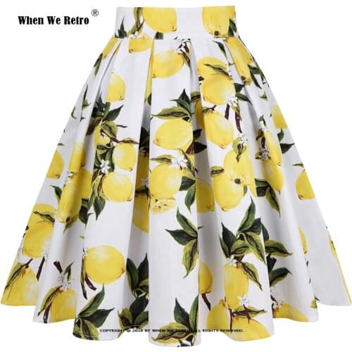 XS-XXL Retro Vintage White Lemon Floral Skirt with Pockets SS0012 Y2K Faldas Skater Party Women Summer Pleated Skirt
