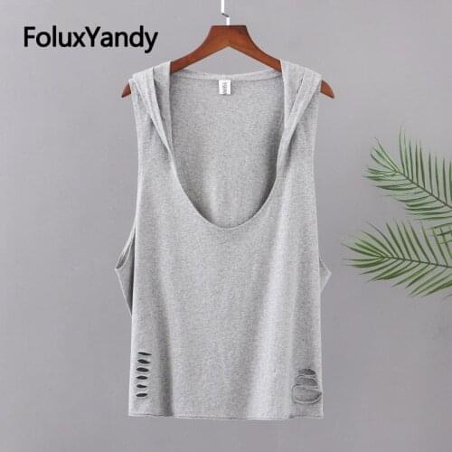 Hole Tanks Women Sleeveless Summer Tops Plus Size Casual Hooded Loose Tank Tops 3 4 5 XL KFY5557