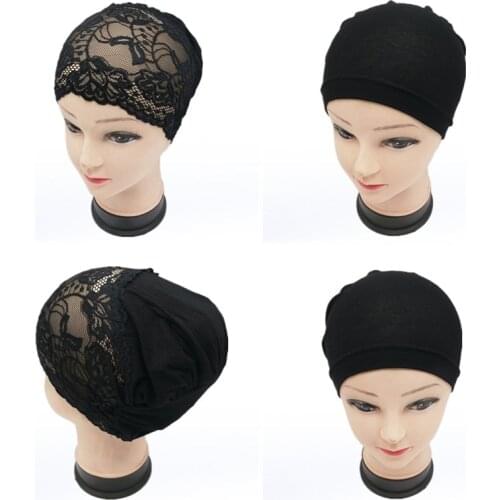 2021 New Elastic Fashion Turban Hat Solid Color Women Headscarf Bonnet Inner Hijabs Cap Muslim Hijab femme Wrap Head Indian head
