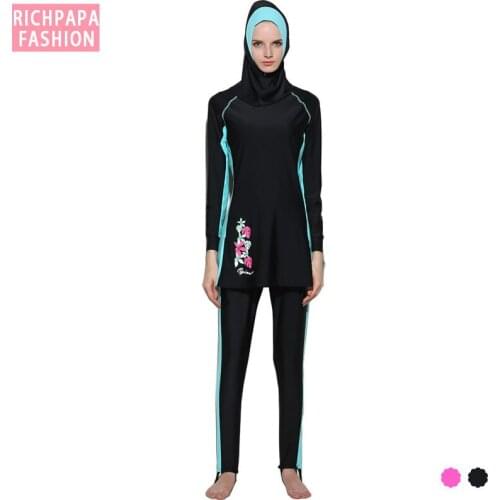 Women Long Sleeve Musulman Burkinis Muslim Swimwear Islamic Swimsuit Full Face Hijab Swimming Beachwear Sport Clothing