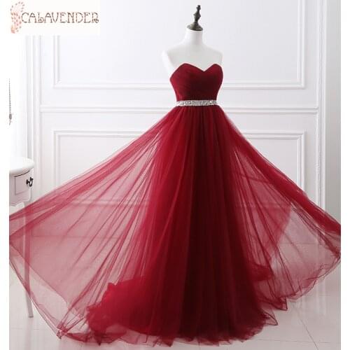 2020 Burgungy Evening Dress Formal Tulle Dresses Sweetheart Neckline Sequin Beaded Prom Graduation Party Dress robe femme