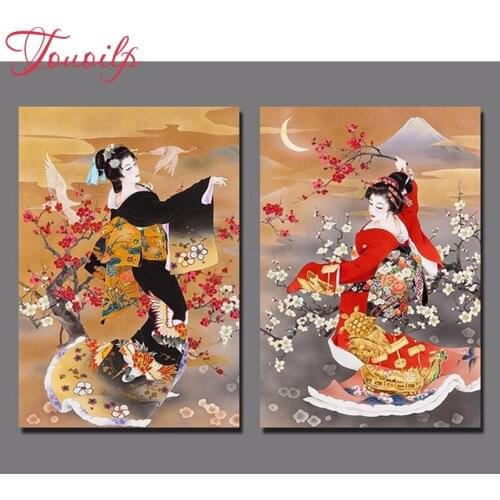 2 pieces,diamond embroidery Japanese woman,5d diamond painting full square,diamond mosaic,picture of rhinestones home decoration