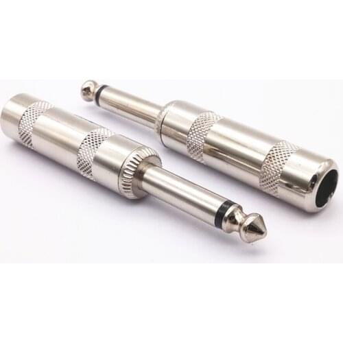 2Pcs Silver Metal Plated 6.35mm Mono Jack Plug Audio Connector Solder Cable DIY Audio Adapter 6.3mm Male Plug for guitar