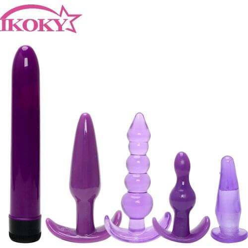 IKOKY Anal Plug Purple Finger Prostate Massager Butt Plug for Beginner 5Pcs/Set Anal Dildo Vibrator Sex Toys for Men Women