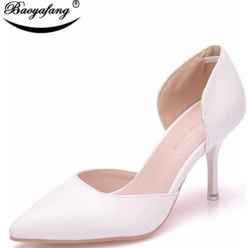 Bao Ya Fang White Womens bridal shoes Fine-heeled pointed sandals Hollow Two-piece Sandals Fashion and Sweet Banquet Shoes