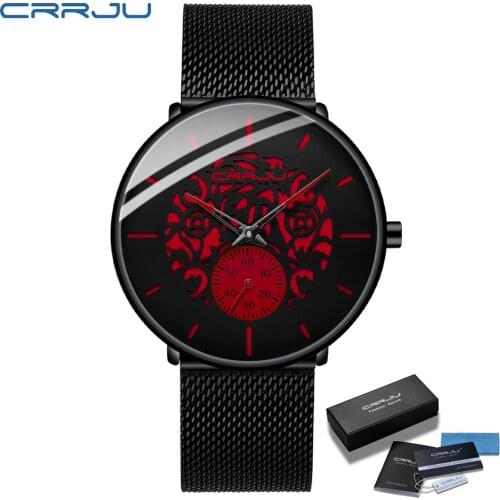 Relogio Masculino New CRRJU Mens Fashion Casual Waterproof Mesh Strap Quartz WristWatch Unique Retro Cool Dress Men Gift Watch