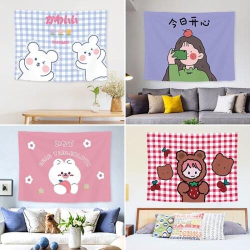 Dorm Room Decor Tapestry Cute Cartoon Photograph Background Wall Hanging Tapestry Kawaii Tapestrys Painting Polyester Fiber