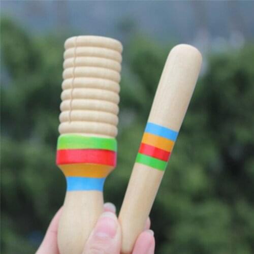 Wooden Small Single-threaded Ring Percussion Cylinder Croak Frog Barrel Toys Kid Sound Tube Toys Music Instrument for Children