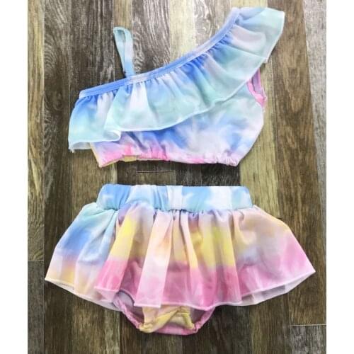 Kids Clothing Fashion Beach Summer Girls' tie-dyed one-shoulder suspenders with lace bathing suit