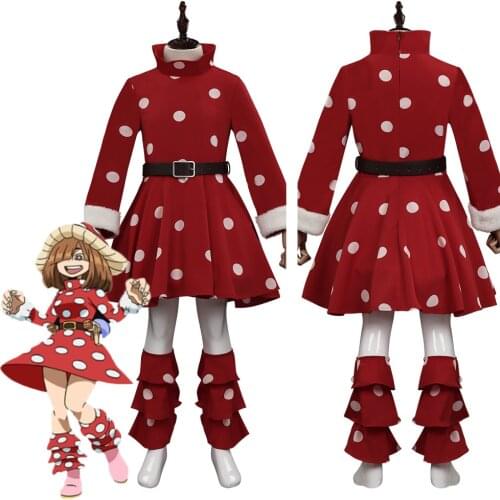 Kid Girls Dress My Hero Academia S5 Kinoko Komori Cosplay Costume Halloween Carnival Belt + Dress + Hat + Leg Cover