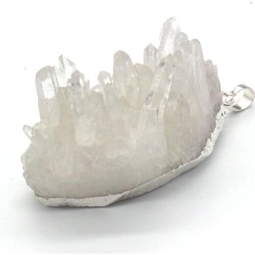 KFT Natural Random In Szie and Shape Healing Irregular Mineral Rock Crystal Quartz Druse Reiki Stone Pendant Jewelry