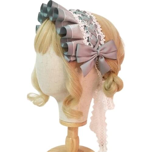 Lolita Maid Cosplay Party Headdress Sweet Ruffled Ribbon Bow Lace Anime Hairband