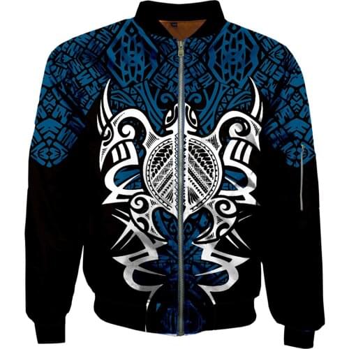 Men Women Winter Bomber Jackets Polynesian Turtle Tattoo 3D Printed Autumn Zipper Flight Jacket Casual Unisex Harajuku Coat 03