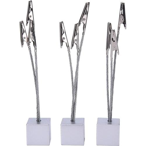 Small cube 3 alligator wire memo picture note card desk paper photo clip holder,table stand place office