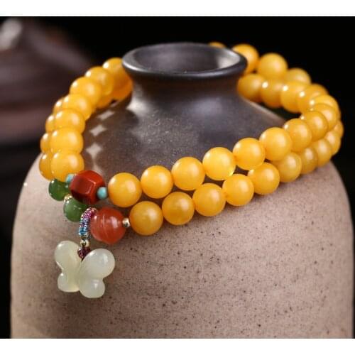 Original Design Beeswax Multilayer Bracelets for Women Girls South Red White Jade Butterfly Pendant Light Luxury Jewelry