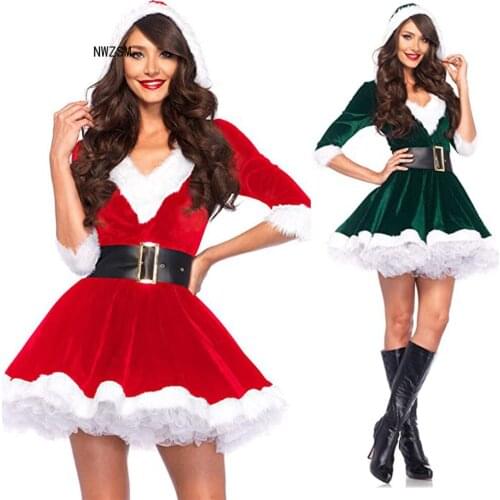 Fashion Miss Claus Dress Suit Women Christmas Fancy Party Dress Sexy Santa Outfits Hoodie Santa Claus Sweetie Cosplay Costumes