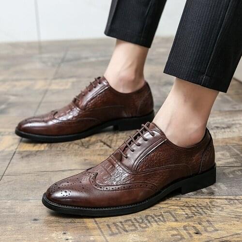 Mens Leather Shoes 2021 Brock Mens Formal Casual Shoes Large Size Mens Shoes Lace-up Wedding Shoes Driving Shoes