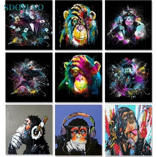 SDOYUNO Oil Paint By Numbers Kits Monkey Painting By Numbers On Canvas Animals Frameless 60x75cm Handpaint DIY Draw Nmuber