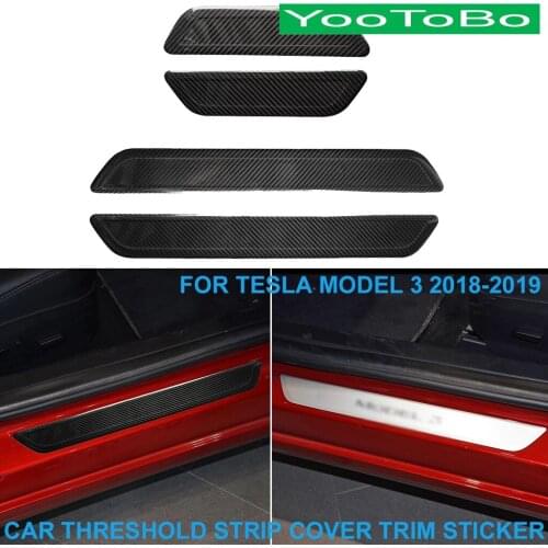 Car Real Dry Carbon Fiber Interior Doorsill Pedal Threshold Strip Cover Trim Panel Decorative Sticker For Tesla MODEL3 2018-2019