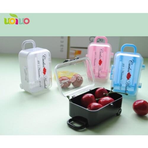 Newest trunk shape wedding decoration clear plastic wedding favor candy box pink,blue,white,black