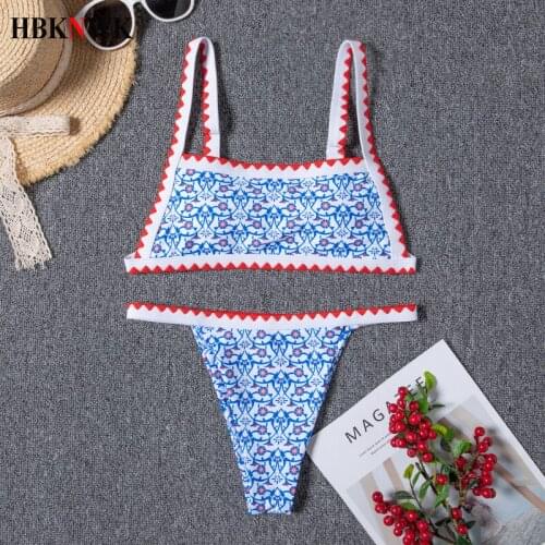 2021 New Print Bikinis Swimsuit Women Bandeau Swimwear Patchwork Two-Pieces Bikini Sets Female Summer Beach Bathing Suit biquini