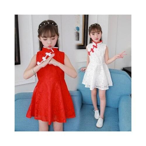 New 5-10 year old female baby retro cheongsam dress girls summer princess dress children Chinese guzheng costume fashion dress