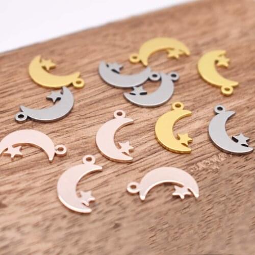 20 pcs Gold tone stainless steel moon stars Pendant Jewelry Findings charms Accessories DIY Pendant Necklace Making
