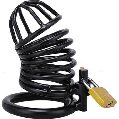 Chastity Black Stainless Steel Male Chastity Cock Cage Virginity Lock Chastity Belt Cock Rings Fetish Bondage Sex-Toys for Men