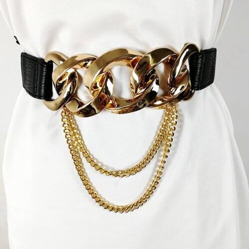 Elastic corset belt gold chain belts for women tassel stretch ceinture femme cummerbunds fashion luxury designer dress cintos